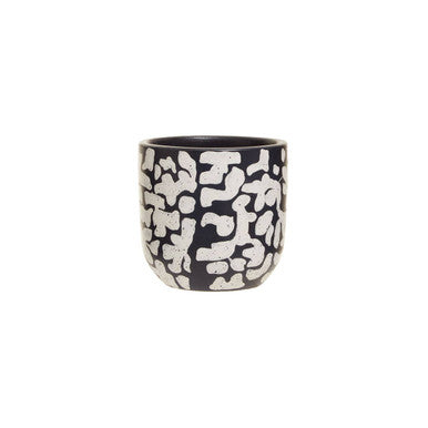 Blue Earthenware Planter with Abstract Pattern