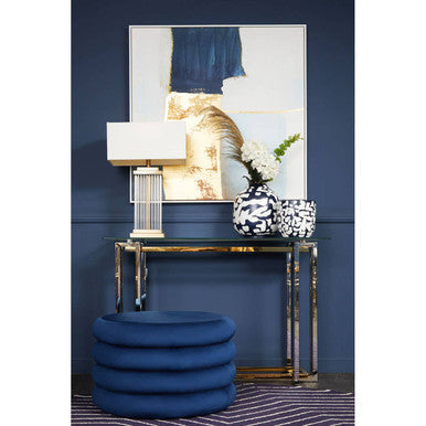 Blue Earthenware Planter with Abstract Pattern