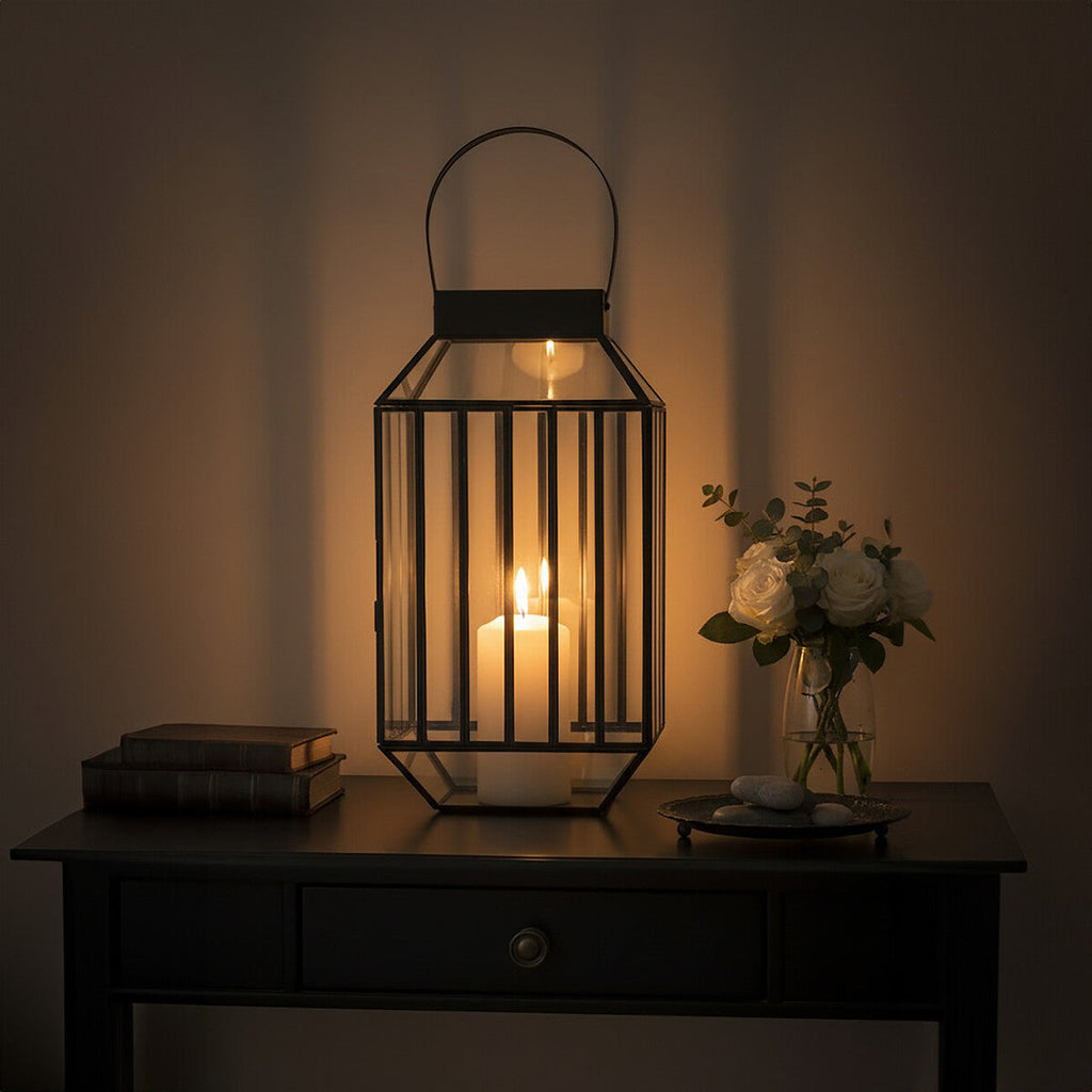 Small Black Lantern with Glass Panels