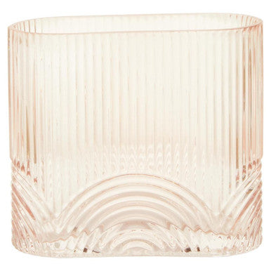 Small Pink Glass Vase with Ribbed Texture