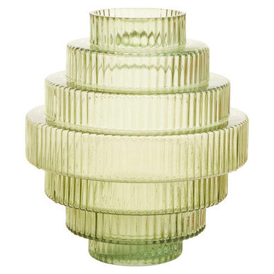 Large Green Ribbed Glass Vase