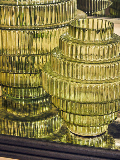 Large Green Ribbed Glass Vase