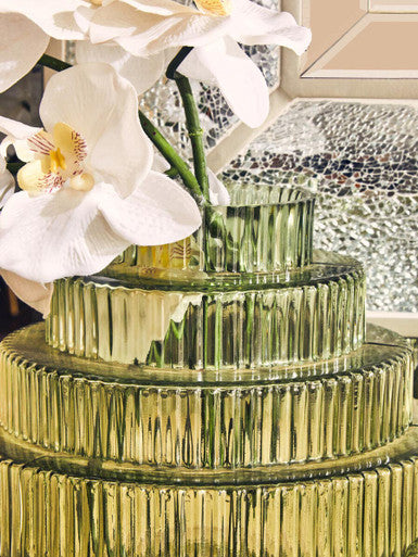 Large Green Ribbed Glass Vase