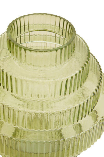 Large Green Ribbed Glass Vase