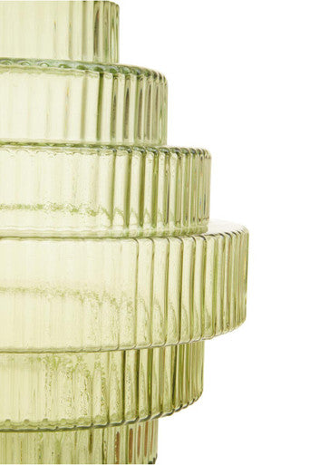 Large Green Ribbed Glass Vase