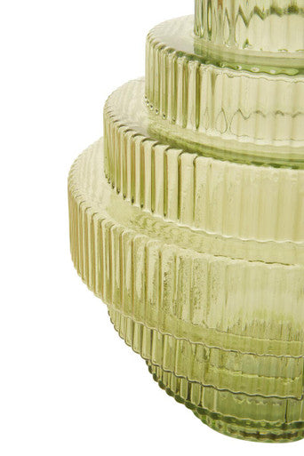 Large Green Ribbed Glass Vase