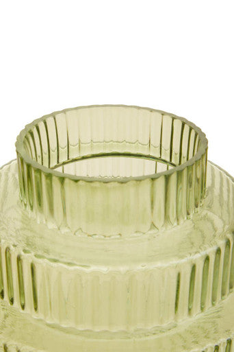 Large Green Ribbed Glass Vase