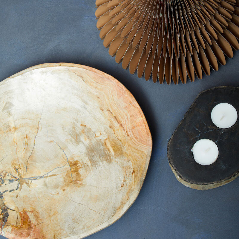 Petrified Wood Tealight Holder for Two
