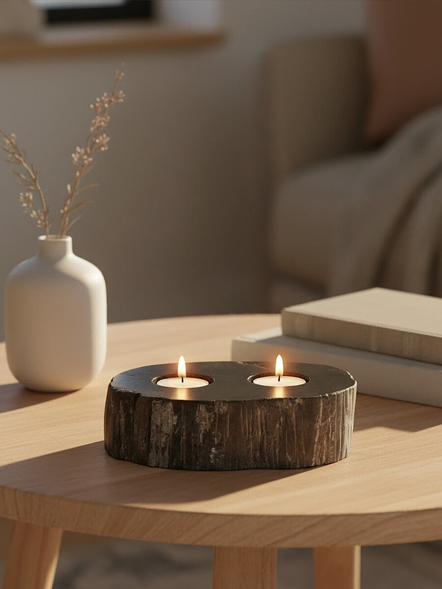 Petrified Wood Tealight Holder for Two
