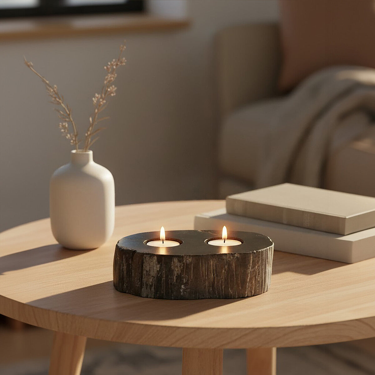 Petrified Wood Tealight Holder for Two