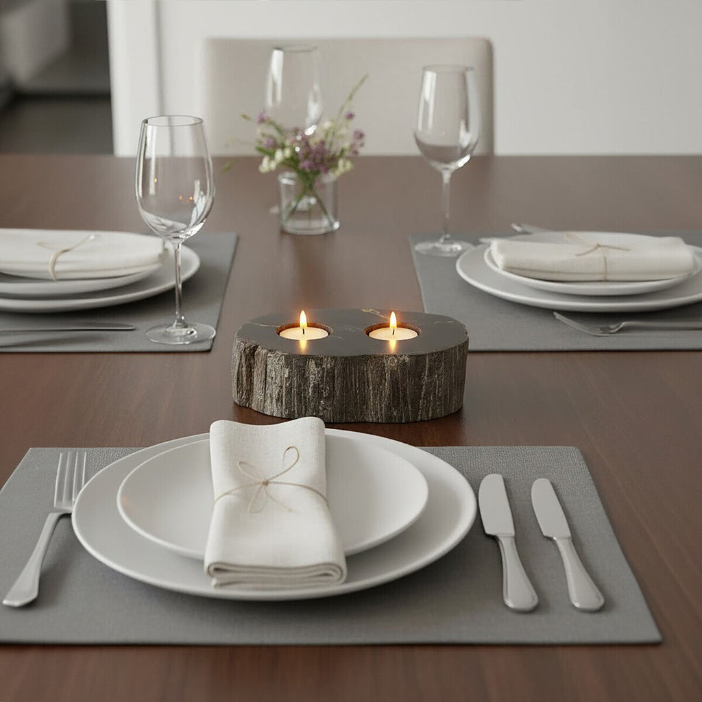 Petrified Wood Tealight Holder for Two