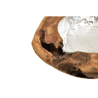 Teak Wood Bowl with Hammered Aluminium Inlay
