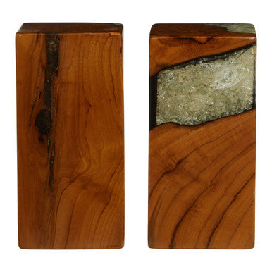 Set of 2 Black Teak and Resin Bookends