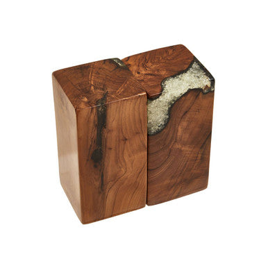 Set of 2 Black Teak and Resin Bookends