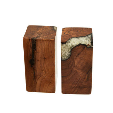 Set of 2 Black Teak and Resin Bookends