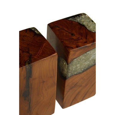 Set of 2 Black Teak and Resin Bookends