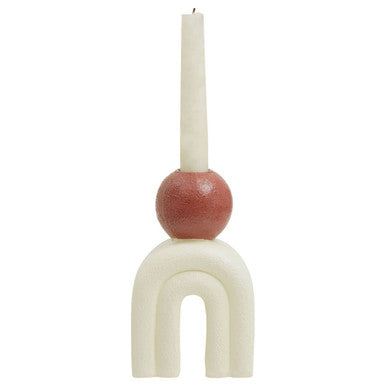 Cream Stone Candle Holder with Red Accent