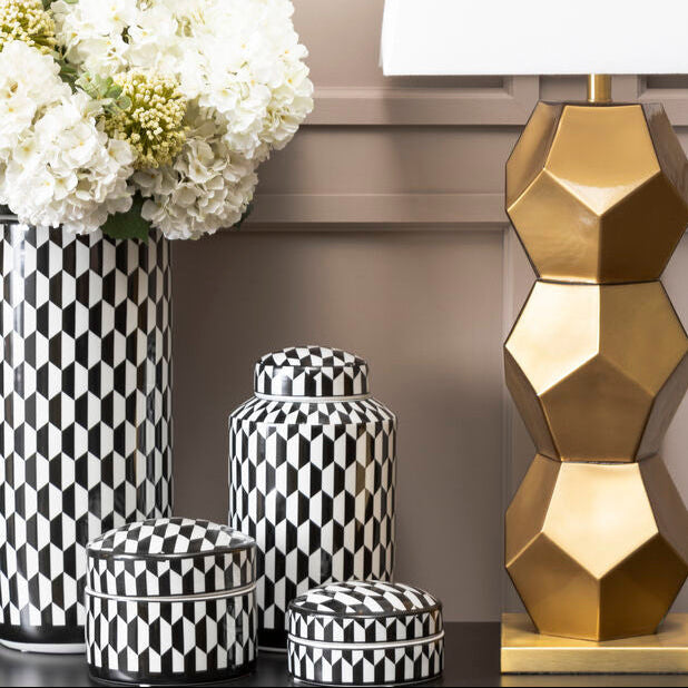 Small Black and White Geometric Print Ceramic Trinket Box