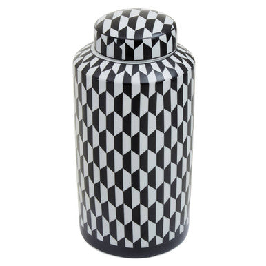 Large Black and White Geometric Ceramic Jar