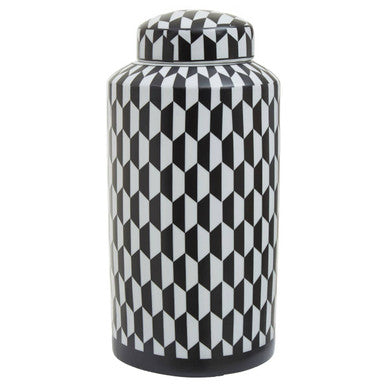 Large Black and White Geometric Ceramic Jar