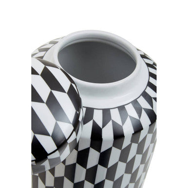 Large Black and White Geometric Ceramic Jar