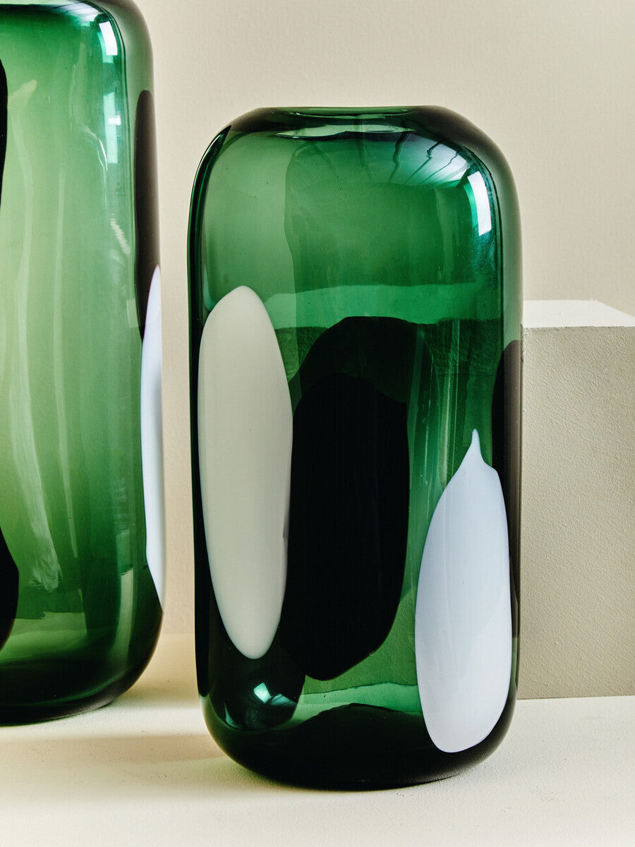 Small Green Glass Vase with Abstract Pattern