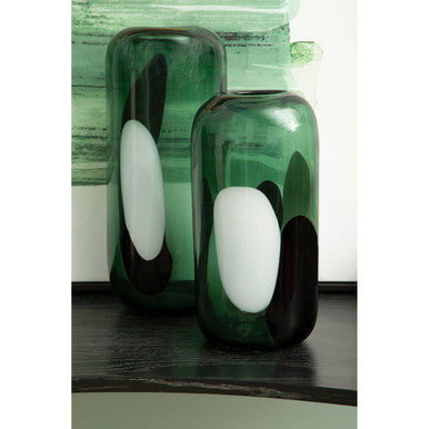 Small Green Glass Vase with Abstract Pattern