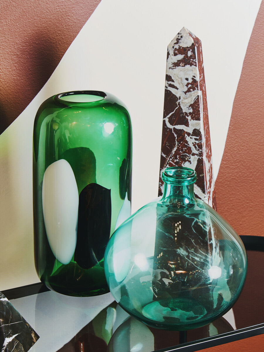 Small Green Glass Vase with Abstract Pattern