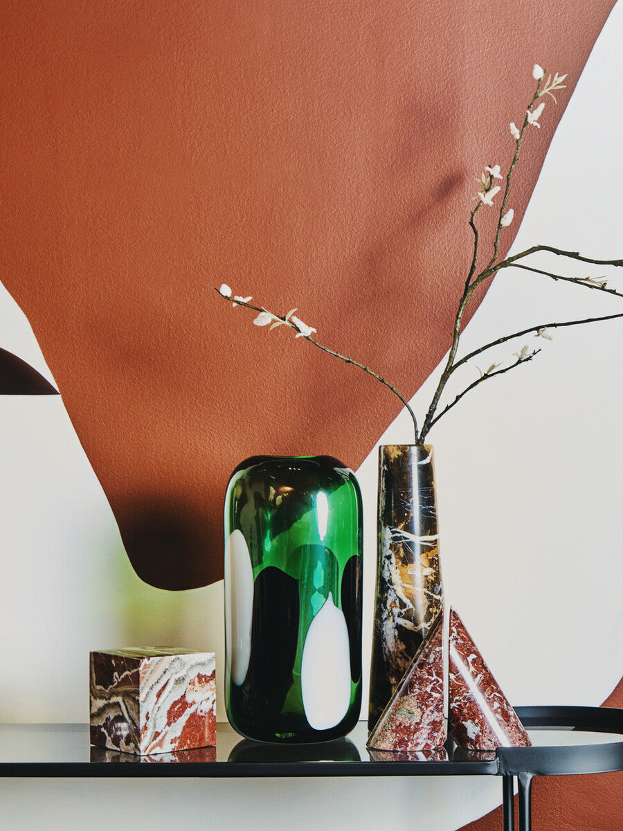 Small Green Glass Vase with Abstract Pattern