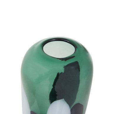 Small Green Glass Vase with Abstract Pattern
