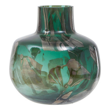 Green and Gold Small Glass Vase