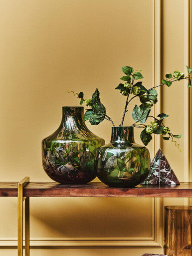 Green and Gold Small Glass Vase