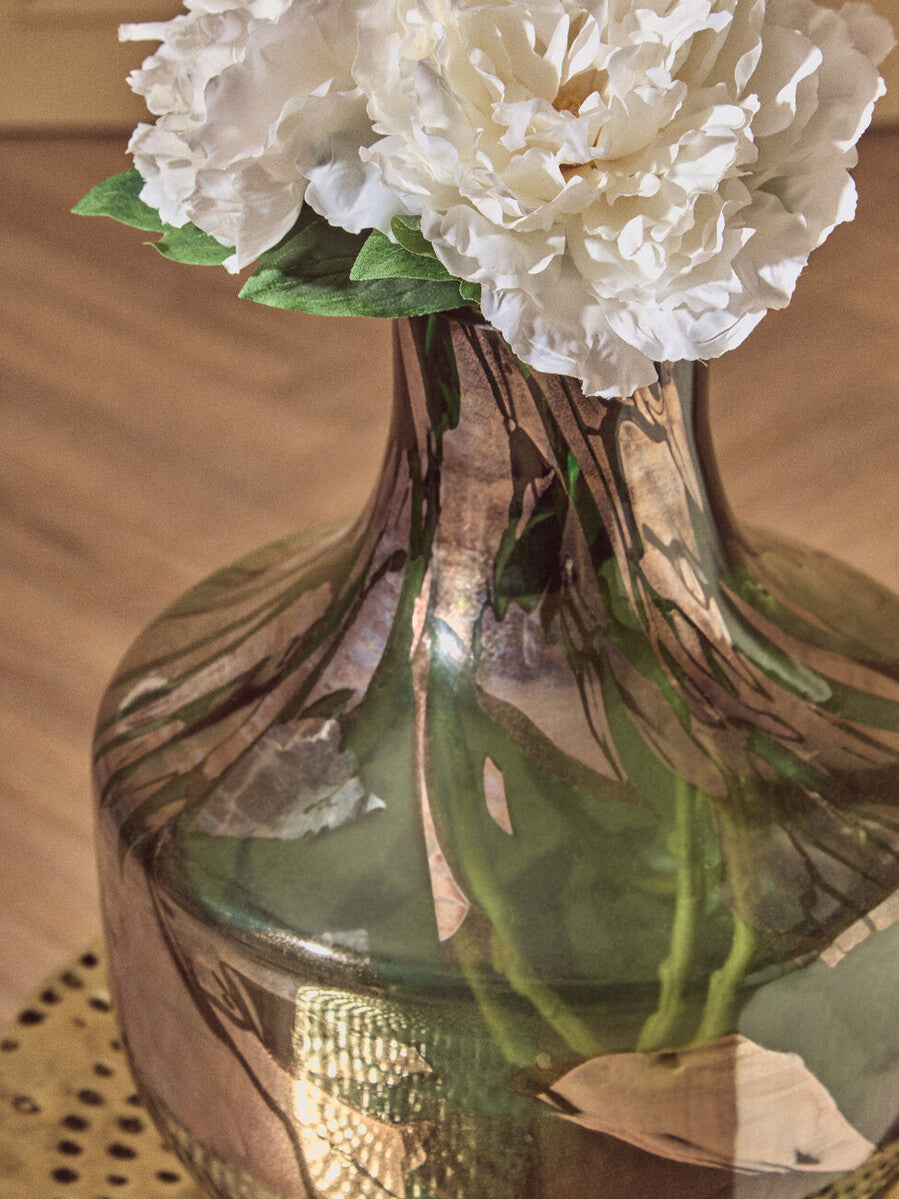 Green and Gold Small Glass Vase
