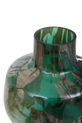 Green and Gold Small Glass Vase