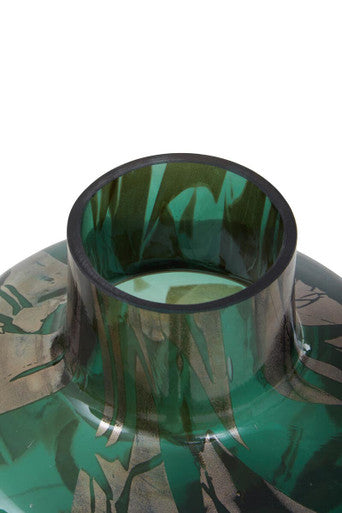 Green and Gold Small Glass Vase