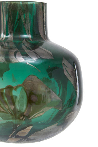Green and Gold Small Glass Vase