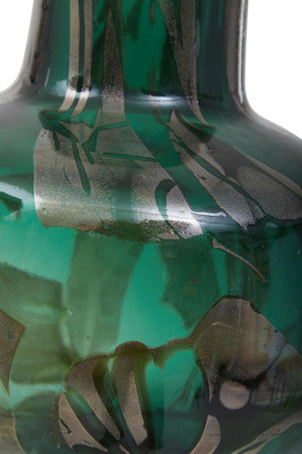 Green and Gold Small Glass Vase