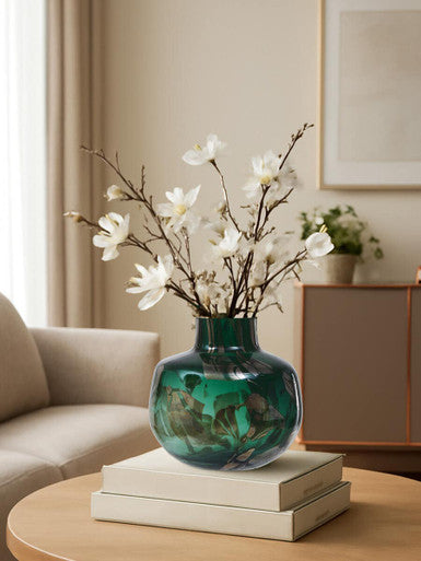 Green and Gold Small Glass Vase