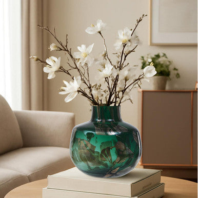 Green and Gold Small Glass Vase