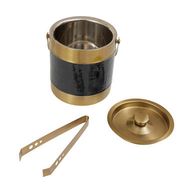 Black Enamel Ice Bucket with Gold Finish