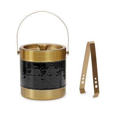 Black Enamel Ice Bucket with Gold Finish