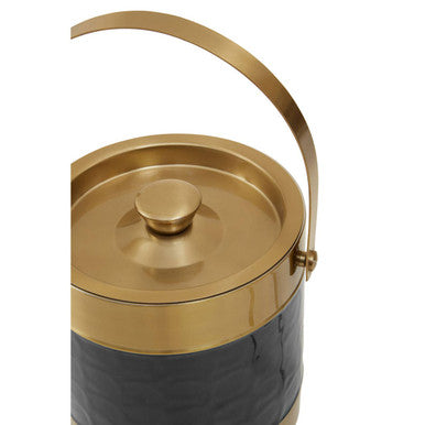 Black Enamel Ice Bucket with Gold Finish