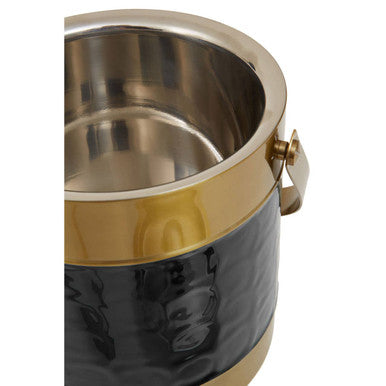 Black Enamel Ice Bucket with Gold Finish