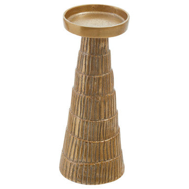 Large Gold Finish Candle Holder with Hand Etched Detail