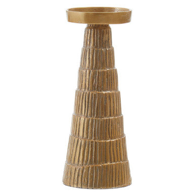Large Gold Finish Candle Holder with Hand Etched Detail