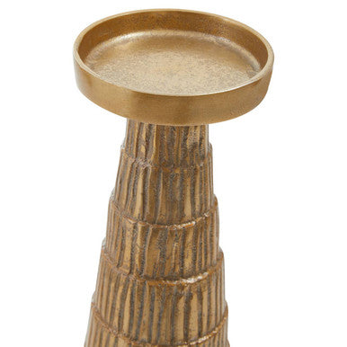 Large Gold Finish Candle Holder with Hand Etched Detail