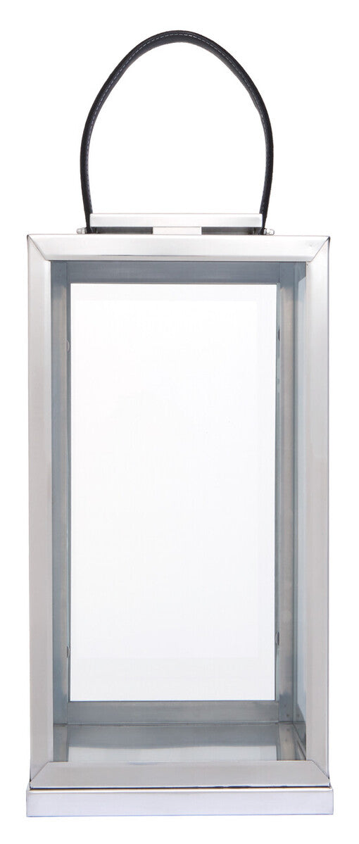 Large Silver Steel Lantern with Leather Handle