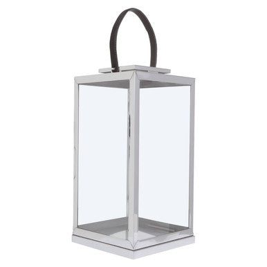 Large Silver Steel Lantern with Leather Handle