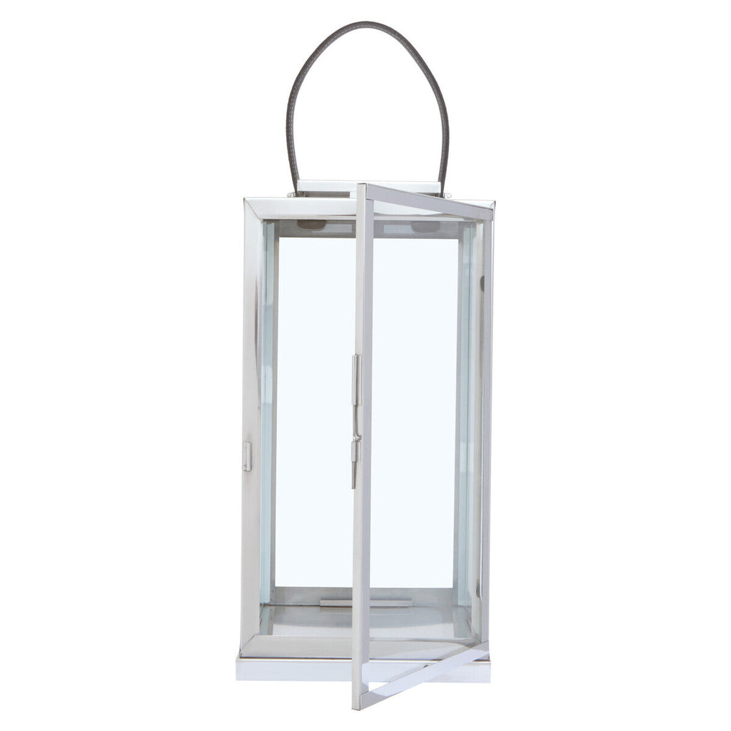 Large Silver Steel Lantern with Leather Handle
