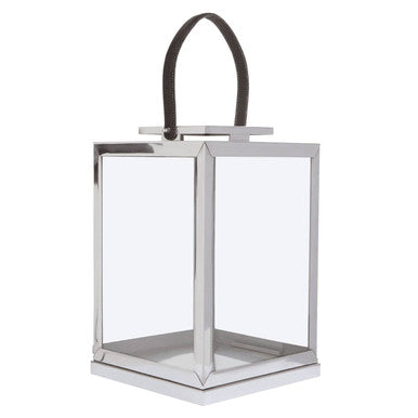 Small Silver Steel Lantern with Hair on Leather Handle